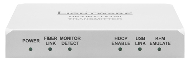 LIGHTWARE DP-OPT-TX150: KVM DisplayPort1.1 fiber optical transmitter over one multimode fiber; SC optical connector, locking DC connector, Dual Mode DisplayPort - supports DVI and HDMI adaptors. USB HID compatible for Keyboard and Mouse extension.
