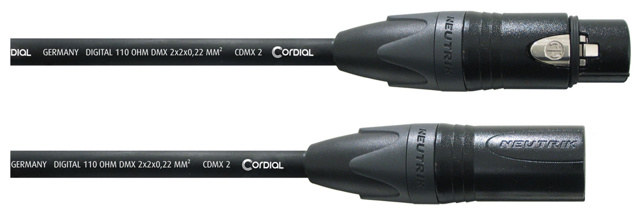 CORDIAL 2,0 m CDMX 2, NEUTRIK XLR female 5-pole black / XLR male 5-pole black