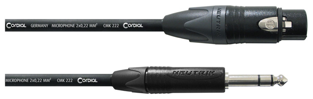 CORDIAL 2,5 m, NEUTRIK XLR female black / plug 6,3 mm stereo black