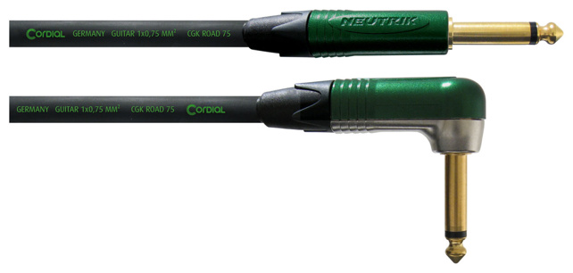 CORDIAL 6,0 m, NEUTRIK plug 6,3 mm mono CC green / rectangular plug 6,3 mm mono CC green