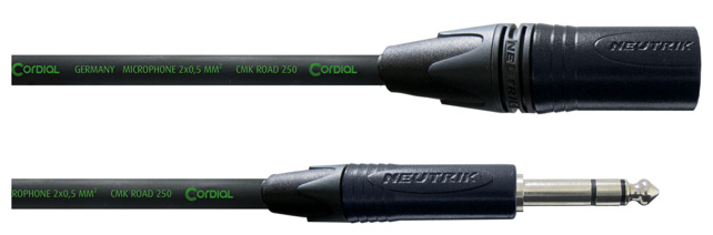 CORDIAL 5,0 m, NEUTRIK XLR male CC green / plug 6,3 mm stereo CC green