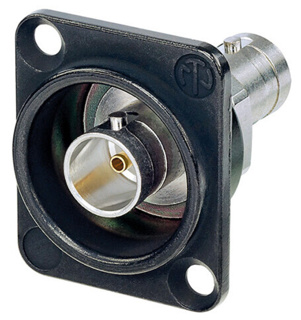 NEUTRIK NBB75DFGB Grounded BNC feedthrough D-size chassis connector, Black housing