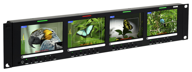 WOHLER Quad 4.3" 16:9 Widescreen LCD Video Monitor, Auto sensing Dual Input 3G/HD/SD-SDI & Composite on BNC. Audio/Video Metering. 2RU.