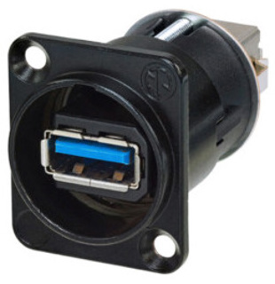 NEUTRIK NAUSB3-B Reversible USB 3.0 gender changer (type A and B), D-size chassis adapter, Black housing
