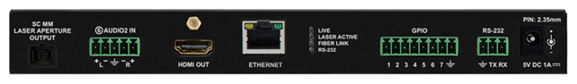 LIGHTWARE SW4-OPT-TX240RAK: DP1.1, DVI, 2x HDMI1.4 fiber optical transmitter with USB KVM, SC fiber connector, local HDMI output and analog balanced audio input. 4K / UHD ( 30Hz RGB 4:4:4 , 60Hz YCbCr 4:2:0), 3D and HDCP support.