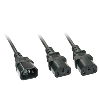 LINDY 2m C14 to 2x C13 Mains Extension Cable