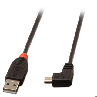 LINDY 1m USB 2.0 Type A to Mini-B Cable, 90 Degree Right Angle