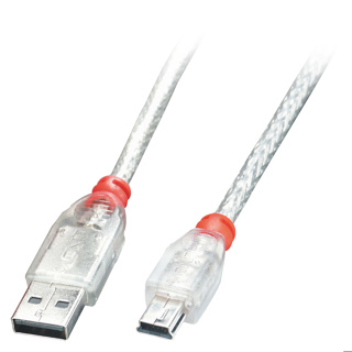 LINDY 1m USB 2.0 Type A to Mini-B Cable, transparent
