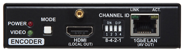 LIGHTWARE VINX-120-HDMI-ENC: IP based encoder via a Gigabit Ethernet network.  4K / UHD (30Hz RGB 4:4:4 , 60Hz YCbCr 4:2:0) are supported. Advanced EDID Management. USB HID and 2.0 mass storage data support, HDCP2.2 compliant, RS-232 and IR support.