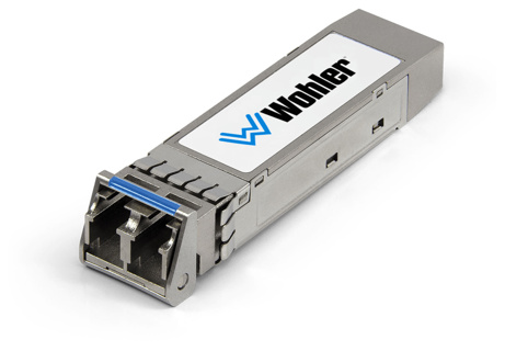 WOHLER 12G/3G/HD/SD-SDI single mode Optical LC (fiber) video receiver. SFP module with software activation key. Only required if 12G-SDI input is needed via Fiber OR an additional 3G Input is required.