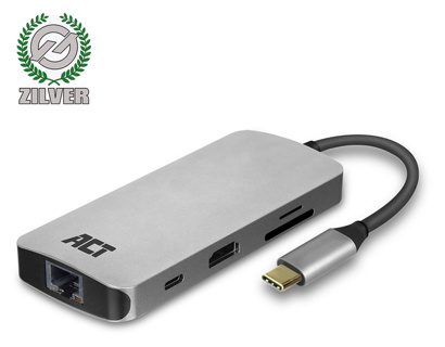 ACT USB-C docking station for 1 HDMI monitor, ethernet, USB-A, card reader, PD pass-through