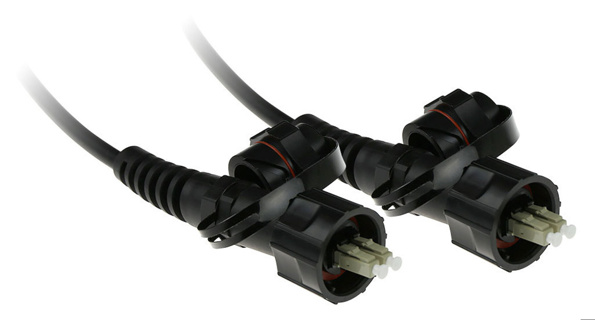 ACT 20 meter multimode 50/125 OM3 duplex fiber patch cable with IP67 LC connectors