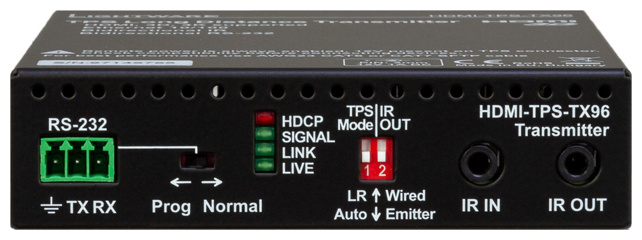 LIGHTWARE HDMI-TPS-TX96: HDMI1.4 + Ethernet + RS-232 + bidirectional IR HDBaseT transmitter over CATx cable. HDCP, 3D and 4K / UHD  ( 30Hz RGB 4:4:4 , 60Hz YCbCr 4:2:0)  compliant. 170m extension distance.