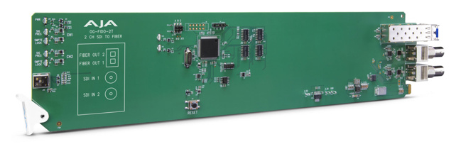 AJA OG-FIDO-2T 2-channel 3G-SDI to single mode LC-fiber transmitter, dashboard support