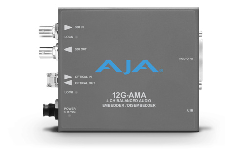 AJA 12G-AMA-TR 12G-SDI 4-channel balanced analog audio embedder/disembedder with single LC fiber transceiver