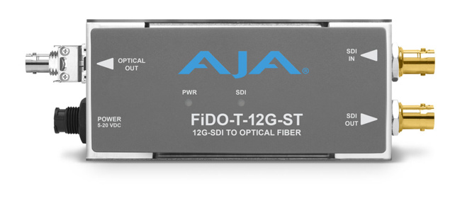 AJA FIDO-T-12G-ST Single channel SD/HD/12G SDI to ST fiber with looping SDI output