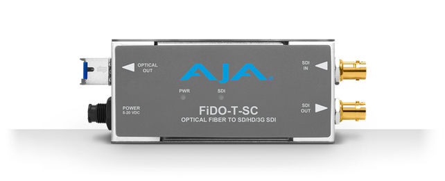 AJA FIDO-T-SC Single channel SD/HD/3G SDI to Optical fiber (SC-connector) with looping SDI output