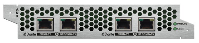 LIGHTWARE MX2M-AUX-DANTE-32CH: 2 x 16-channel Dante input and output board for MX2M frames. Dante and AES67 support.