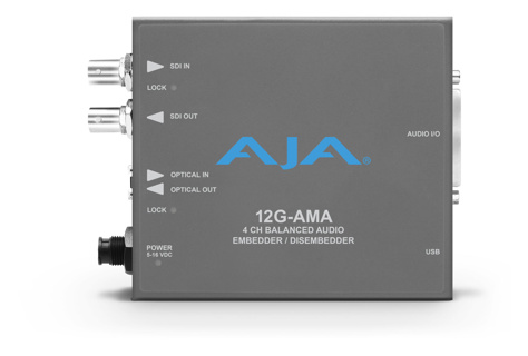 AJA 12G-AMA 12G-SDI 4-channel balanced analog audio embedder/disembedder with fiber options