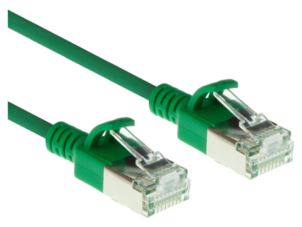 ACT Green 1.5 meter LSZH U/FTP CAT6A datacenter slimline patch cable snagless with RJ45 connectors
