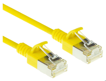 ACT Yellow 0.5 meter LSZH U/FTP CAT6A datacenter slimline patch cable snagless with RJ45 connectors