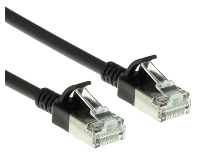 ACT Black 3 meter LSZH U/FTP CAT6A datacenter slimline patch cable snagless with RJ45 connectors