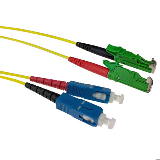 ACT 1.5 meter LSZH Singlemode 9/125 OS2 fiber patch cable duplex with E2000/APC and SC/UPC connectors