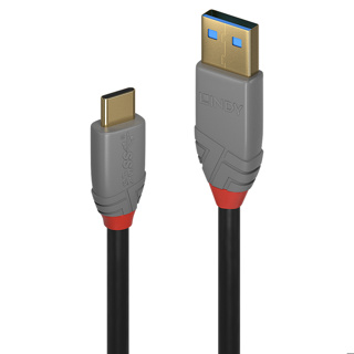 LINDY 1m USB 3.2 Type A to C Cable, 10Gbps, 5A, PD, Anthra Line
