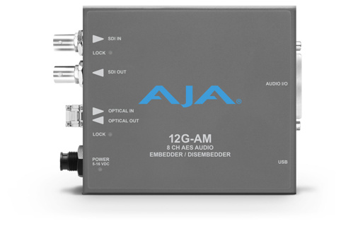 AJA 12G-AM-R 12G-SDI 8-Channel AES audio Embedder/Disembedder with single LC fiber receiver, 8 XLR connectors