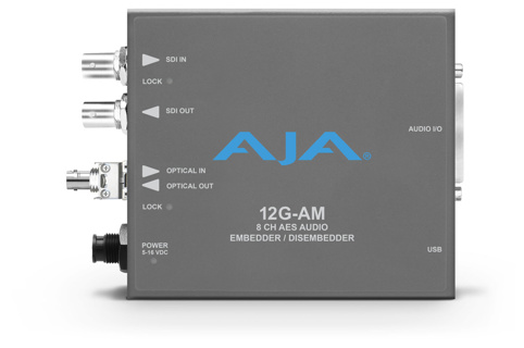 AJA 12G-AM-R-ST 12G-SDI 8-Channel AES audio Embedder/Disembedder with single ST fiber receiver, 8 XLR connectors