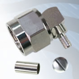 GIGATRONIX N Type Crimp Right Angle Plug, Tri-Alloy Plated, Hex Coupling Nut, RG58, LBC195, URM43