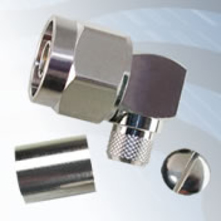 GIGATRONIX N Type Crimp Right Angle Plug, Tri-Alloy Plated, Hex Coupling Nut, LBC400, Belden 9913, RA519