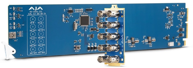 AJA OG-12GDA-2X4 Dual 1x4 12G-SDI distribution amplifier, dashboard support