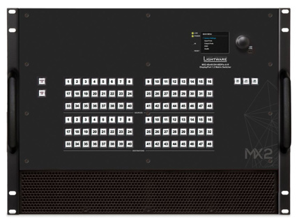LIGHTWARE MX2-48x48-DH-48DPi-A-R : 48 DP 1.2 input and  48 HDMI 2.0 output Full 4K HDCP 2.2 standalone matrix with analog audio ports and redundant power supply. 4K@60Hz with RGB 4:4:4 colorspace, 18 Gbit/sec bandwidth.