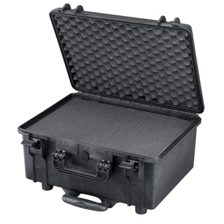 MAX CASES Model: Case MAX 465 H 220 Dimensions: 465 x 335 x 220 mm CUBED FOAMS + TROLLEY Colour: Black