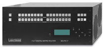 LIGHTWARE MX-FR17: 17x17 digital crosspoint router frame. Built-in control panel and MX-CPU2, control over RS-232 and multiple IP connections. No I/O boards.