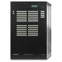 LIGHTWARE MX-FR65R: 65x65 digital crosspoint router frame with redundant power supplies. Built-in control panel and MX-CPU2, control over RS-232 and multiple IP connections. No I/O boards. If optical output extension is required on output ports, reclocking ®.