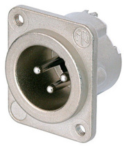 NEUTRIK NC3MD-LX-M3 3 pole XLR male D-size chassis connector, Nickel housing, M3 holes & Silver contacts