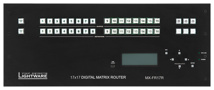 LIGHTWARE MX-FR17R: 17x17 digital crosspoint router frame with redundant power supplies. Built-in control panel and MX-CPU2, control over RS-232 and multiple IP connections. No I/O boards.