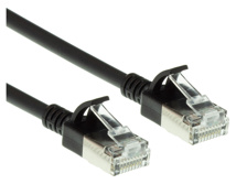 ACT Black 0.5 meter LSZH U/FTP CAT6A datacenter slimline patch cable snagless with RJ45 connectors