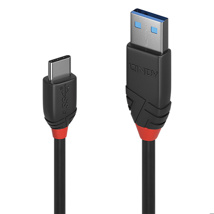 LINDY 0.15m USB 3.2  Type A to C Cable, 10Gbps,  Black Line