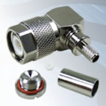 GIGATRONIX TNC Waterproof Right Angle Crimp Plug, IP68, Hex Nut, Nickel Plated, RG58, LBC195, URM43