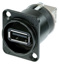 NEUTRIK NAUSB-W-B Reversible USB 2.0 gender changer (type A and B), D-size chassis adapter, Black housing